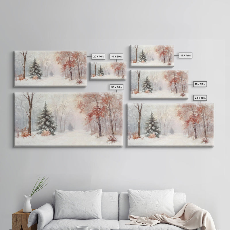 Winter In The Forest, Snowy Landscape Painting, Winter Art, Framed Canvas Print, nostalgic fall festival art for cozy seasonal home decor