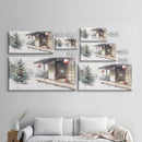 Minimalist Japanese Christmas Scene Framed Canvas Print, Snowy Holiday Decor with Simple Tree and Lantern Perfect Holiday Art