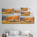 Cowboy Herding Cattle Under Mountains Framed Canvas Print Tall Art Autumn Country Landscape Fall Decor Western Wall Art Farmhouse Gift Idea