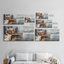 Beach house porch with Christmas garland and seashells, Framed Canvas Print festive tropical decorations, perfect coastal Christmas wall art