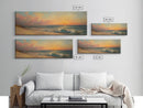 Ocean Waves Crash Into a Hidden Beach at Sunset, Framed Canvas Print, Panoramic Boho Seascape Painting