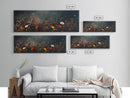 Wildflowers On A Stormy Day, Framed Canvas Print, Panoramic Wall Art, Moody Muted Decor, Above Sofa Or Couch Oversized Art