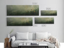 Fog Over The Wild Flowers Framed Canvas Print, Moody Muted Decor, Panoramic Painting Wall Art, Living Room Decor