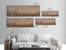 Wild Flowers On a Grey Background, Framed Canvas Print, Panoramic Oil Painting Print, Boho Farmhouse Decor, Modern Rustic Primitive Decor