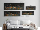 Dark & Moody Wild Flowers Under a Full Moon, Framed Canvas Print, Panoramic Extra Wide Wall Art, Oversized Home Decor
