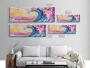 Rainbow Waves, Pink and Turquoise Ocean Waves Framed Canvas Print, Eclectic Kitsch Decor, Retro Farmhouse Wall Art