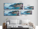 Italian Seaside, Framed Canvas Print, Italy In The Summer, Original Artwork Oil Painting Print, Gift Idea, Horizontal Wood Framed Panoramic Art