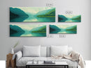 Jade Green Landscape Painting Print, Panoramic Lake Painting, Minimalist and Muted Home Decor, Emerald Green Landscape Art