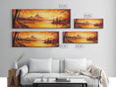 Golden Hour Over The Mountains, Sunset Landscape Painting Print, Wood Framed Artwork, Ultra Wide Panoramic Print