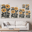 Midcentury Modern Boho Flowers Bouqet Wall Art Canvas Print, MCM Wall Art, Retro Style Abstract Art, Orange Flowers on White Background