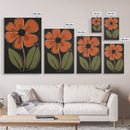 Mid Century Modern Floral Print, Orange Flower on Black Background, Framed Canvas Print