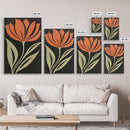 Wood Framed Canvas Print, Orange Wild Flower Botanical Print, Mid Century Modern Home Decor, Modern Farmhouse, Subdued Art