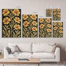 Framed Canvas Wall Art Botanical Print, Yellow Flowers on Black background, Wildflowers, Botanical Floral Modern Art, Boho Decor