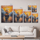 Pirate Ship Sails At Sunset, Nautical Wall Art, Fantasy Decor, Pirate Themed Art, Oil Painting, Fantasy Wall Art, Fantasy Decor