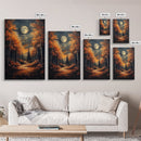 Full Moon Over a Haunted Forest, Framed Canvas Print, Wood Framed Wall Art, Dark Academia Witchy Decor
