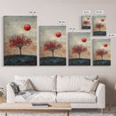 Wabi Sabi Wall Art Framed Canvas Print, Japanese Maple Tree Painting Print, Wabi Sabi Art, Japanese Inspired Wood Block Print Art