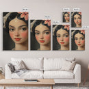 Chicano Portrait of Beautiful Senora, Vintage Style Framed Canvas Print, Mexicana Wall Art