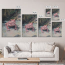 Painting of a Pink Frog, Framed Canvas Print, Wood Framed Wall Art, Home Decor, Preppy Pink Frog Wall Art, Dark Academia Decor