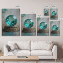 Emerald Painting Print, Framed Canvas Print, Gemstones Wall Art, Precious Stone Painting, Green Gem, Ruby Painting, Antique Minerals Art
