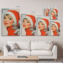 1950s Christmas Portrait Postcard Style Art Canvas Print, Wood Framed Christmas Decor, Christmas Wall Art, Christmas Seasonal Painting