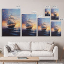 Pirateship at Dawn, Framed Canvas Print, Pirate Art
