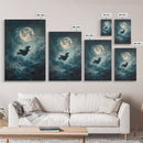 Witchy Decor, Witch Wall Art, Witch Riding a Broom Under a Full Moon, Witch Painting, Framed Canvas Print, Witchy Wall Art, Halloween Decor