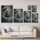 The Witch and her Umbrella Framed Canvas print, Witchy Decor, Witch painting, Witch Wall Art, Halloween Gift Idea