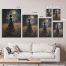 Witch Under a Full Moon Framed Canvas Print, Vintage Art Prints, Dark Academia, Witchy Gifts, Halloween Prints, Gothic Wall Art
