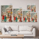 Winter Wall Art Christmas Canvas Print - 1950s Style Post Card Art - Christmas Decor - Christmas Shoppers In The Streets - Christmas Village Art