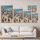 Ice Skating in The Streets on Christmas Morning Framed Canvas Print - Retro Christmas Village Wall Art - Christmas Above Mantle Centerpiece Art