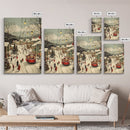 Vintage Christmas Trolley Painting Print, Framed Canvas Art, Christmas Village Wall Art