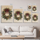 Vintage Christmas Wreath Canvas Print - Framed Canvas - Minimalist Christmas Art - Boho Christmas Art - Rustic Christmas Art