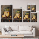 Vintage Still Life of Cheese Canvas Print, Retro Kitchen Wall Art, Cheese Painting, Dining Room Wall Art