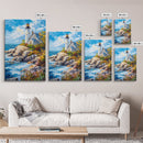 Lighthouse in Maine Framed Canvas Print, Maine Oil Painting, Coastoal Home Decor, Nautical Wall Art, Light House Oil Painting