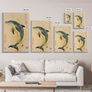 Japanese Style Dolphin Print, Nautical Decor, Framed Canvas Print, Dolphin Painting, Dolphin Art, Gift For Him, Office Art