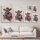 Wild West Racoon Cowboy Watercolor Painting Print, Rustic Home Decor, Framed Canvas Ready To Hang
