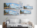Acadia National Park, Framed Canvas Print, Acadia Watercolor Art Painting, Extra Wide Panoramic Wall Art, Horizontal Mountain Landscape Painting