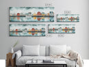 Panoramic Painting Print of Nantucket, Framed Canvas Print, Nantucket Painting, nautical seascape landscape painting, Nautical Decor