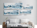 Horizontal Painting Print of Nantucket, Framed Canvas, Nautical Decor, Seascape landscape painting, Panoramic Nantucket Wall Art