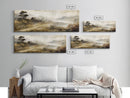 Retro Landscape Print - Landscape Painting - Wabi Sabi Panoramic Wall Art - Minimalist Home Decor - Ancient Japan Landscape Painting