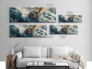 The Storm - Sailboat Battles a Hurricane Framed Canvas Print Panoramic Nautical Decor Fisherman Painting Nautical Landscape Painting