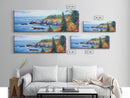 Acadia National Park, Framed Canvas Print, Acadia Watercolor Painting, Extra Wide Panoramic Wall Art, Horizontal Mountain Landscape Painting