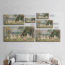 Victorian Spring, Framed Canvas Print, Victorian Style Oil Painting of Ladies On The River