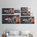 Koi Fish in Space, Framed Canvas Print, Abstract Wabi Sabi Style Painting, Koi Fish Home Decor, Japanese Style Artwork, Boho Decor