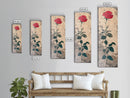 Red Rose Art Print Canvas Print, Japanese Inspired Rose Painting, Long Narrow Wall Art, Tall Skinny Art, Framed Canvas Print, Boho Wall Art