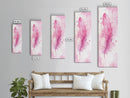 Pink Feather Artwork Framed Canvas Print, Vertical Whimsical Art Light Pink Decor, Boho Minimalist Gift Bedroom and Dorm Wall Art