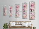 Summer Hats Canvas Print, coastal cowgirl wall art with pastel pink and beige hat patterns, rustic vertical wall art for living spaces.