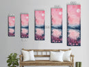 Moonlit Pink Forest Canvas Print, Moody Mountain Landscape Painting, Wildflower Rustic Vertical Wall Art, Cozy Living Room Decor