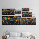 Vibrant Mosaic Bulls Canvas Print Colorful Geometric Wall Art Rustic Decor Living Room Art Tall Narrow Art Bull and Bear Art