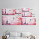 Eiffel Tower and Birds Canvas Print, Parisian Skyline Painting, Romantic Pink Wall Art, Whimsical French Decor, Guest Room Art